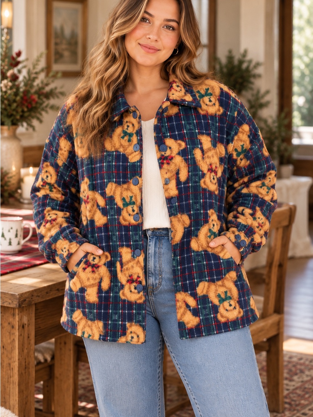 Alpine Ridge Teddy Bear Fleece Jacket Plus Size 1X Plaid Vintage Cozy
